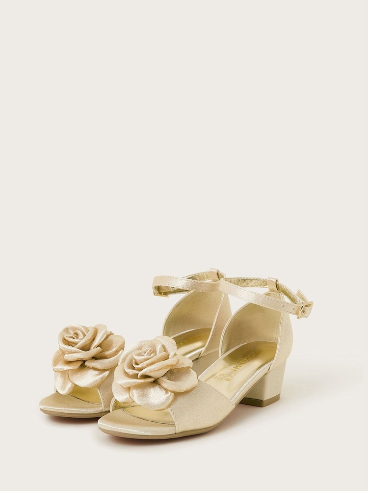 Monsoon Gold Satin Flower Peep Toe Heels - Image 1 of 3
