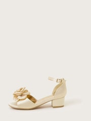 Monsoon Gold Satin Flower Peep Toe Heels - Image 2 of 3
