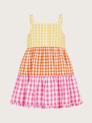 Monsoon Yellow Baby Gingham Colour Block 100% Cotton Dress - Image 2 of 4