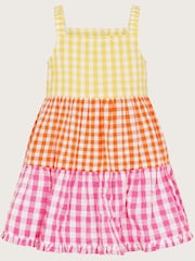 Monsoon Yellow Baby Gingham Colour Block 100% Cotton Dress - Image 3 of 4