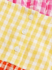 Monsoon Yellow Baby Gingham Colour Block 100% Cotton Dress - Image 4 of 4