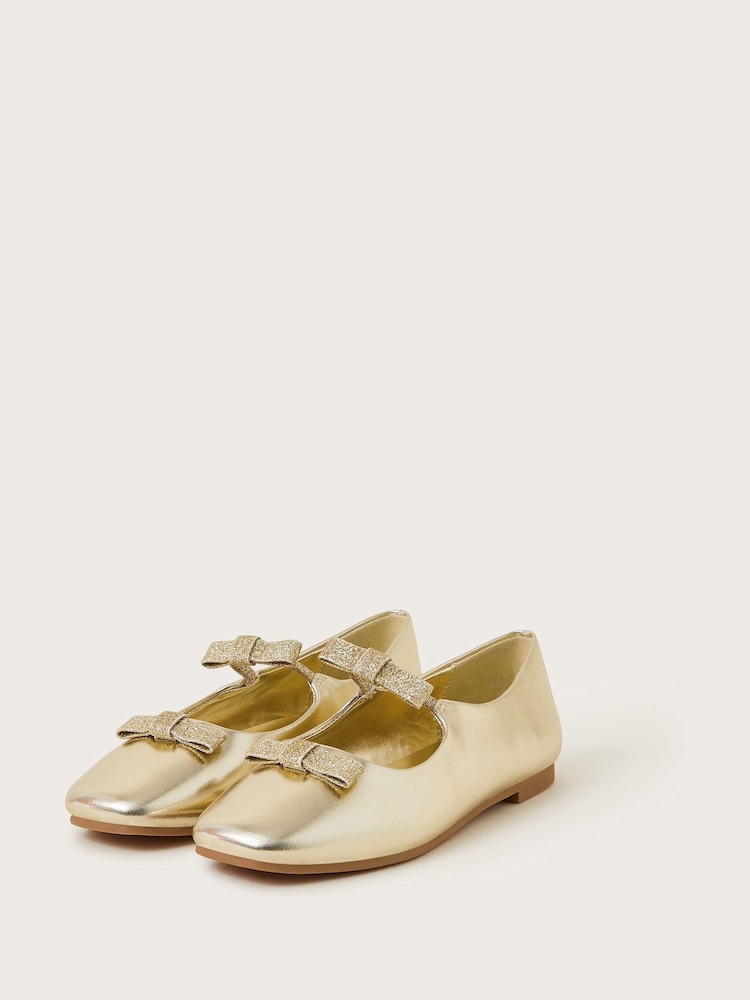 Monsoon Gold Double Bow Ballerina Flats - Image 1 of 3