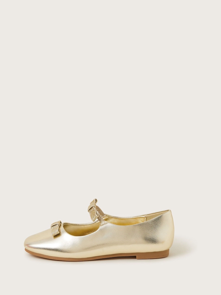 Monsoon Gold Double Bow Ballerina Flats - Image 2 of 3