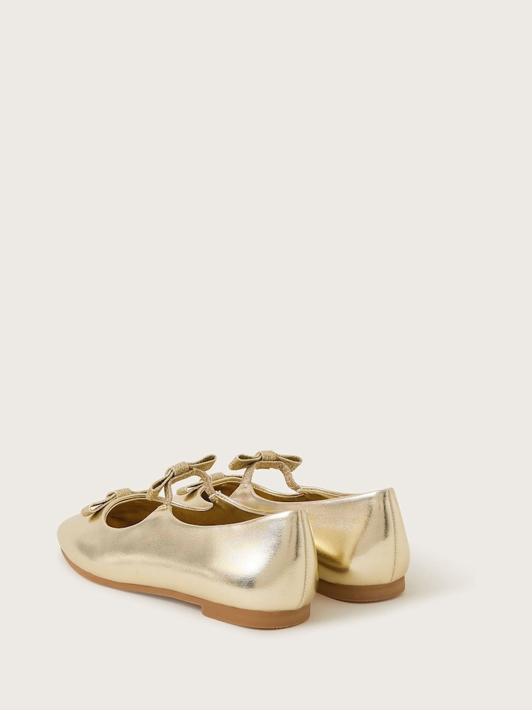Monsoon Gold Double Bow Ballerina Flats - Image 3 of 3