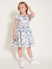 Monsoon White London Print Frilly 100% Cotton Dress - Image 1 of 4