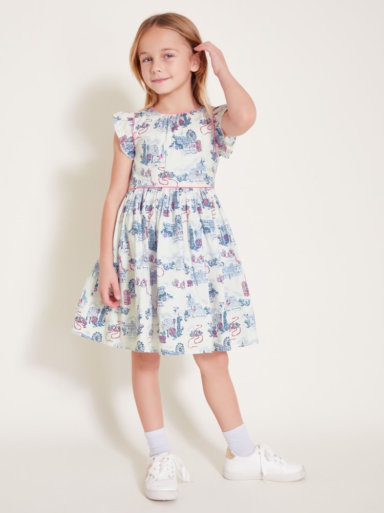 Monsoon White London Print Frilly 100% Cotton Dress - Image 1 of 4