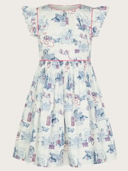 Monsoon White London Print Frilly 100% Cotton Dress - Image 2 of 4