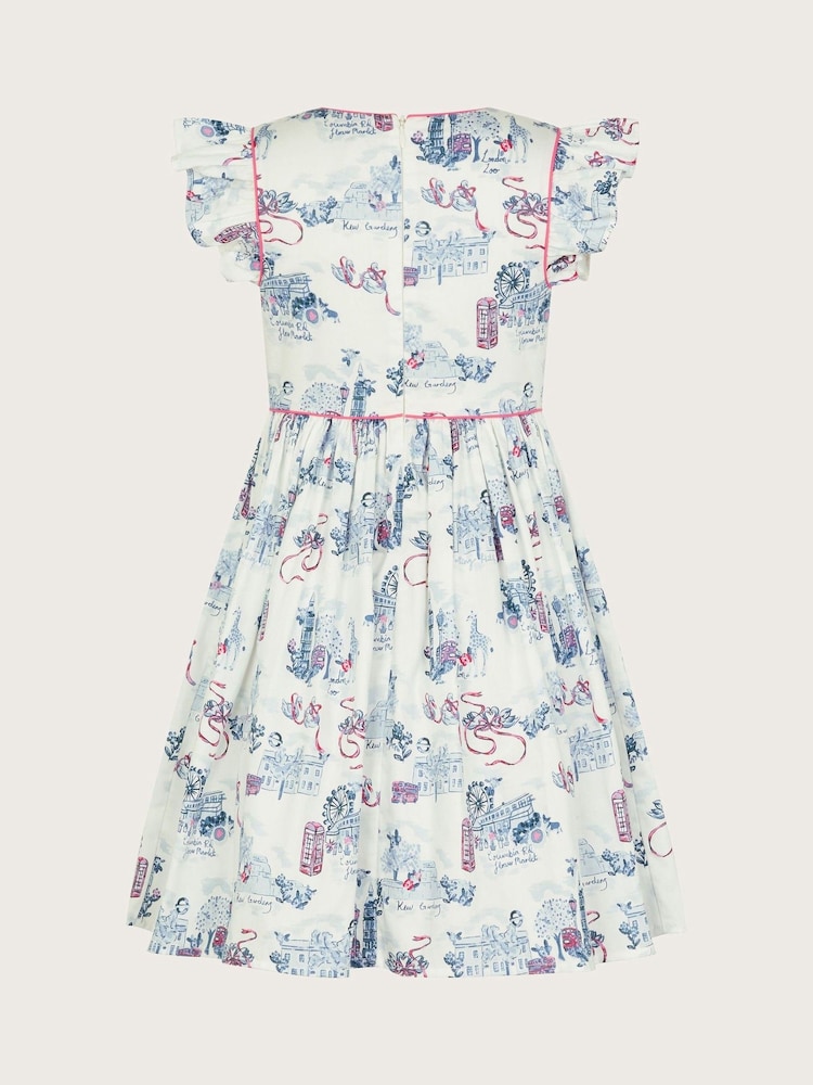 Monsoon White London Print Frilly 100% Cotton Dress - Image 3 of 4