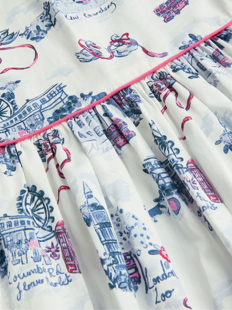 Monsoon White London Print Frilly 100% Cotton Dress - Image 4 of 4
