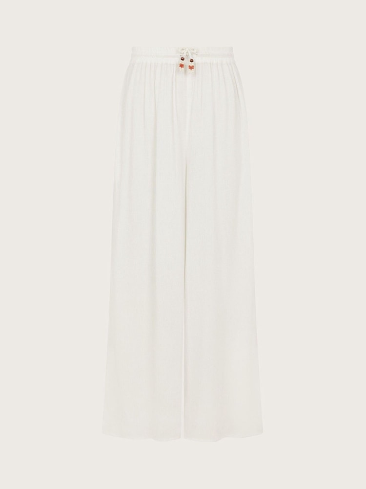 Monsoon White Wide Leg Crinkle Trousers - Image 1 of 3