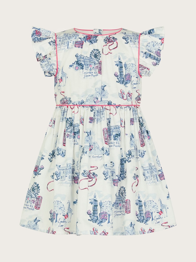 Monsoon Natural Baby London Print Frilly 100% Cotton Dress - Image 1 of 3