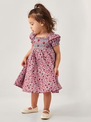 Monsoon Pink Baby Floral Print Smock 100% Cotton Dress - Image 1 of 4