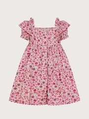 Monsoon Pink Baby Floral Print Smock 100% Cotton Dress - Image 3 of 4