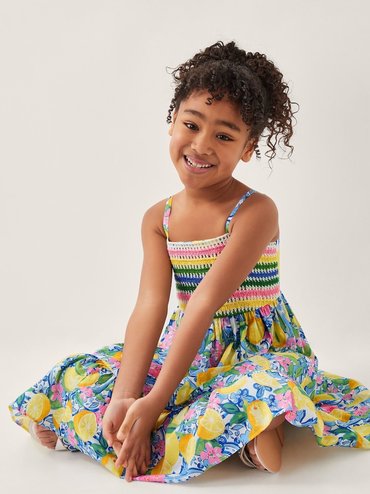 Monsoon Yellow Amalfi Lemon Print Crochet 100% Cotton Dress - Image 1 of 4