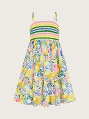 Monsoon Yellow Amalfi Lemon Print Crochet 100% Cotton Dress - Image 2 of 4