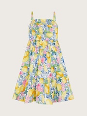 Monsoon Yellow Amalfi Lemon Print Crochet 100% Cotton Dress - Image 3 of 4