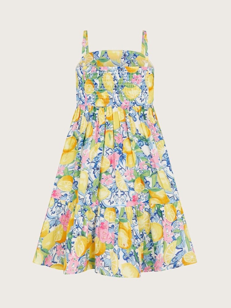Monsoon Yellow Amalfi Lemon Print Crochet 100% Cotton Dress - Image 3 of 4