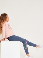 Monsoon Blue Floral Unicorn Embroidered Leggings - Image 1 of 4