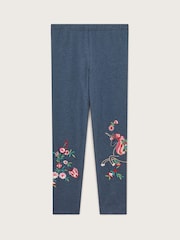 Monsoon Blue Floral Unicorn Embroidered Leggings - Image 2 of 4