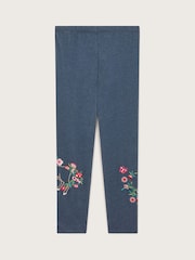 Monsoon Blue Floral Unicorn Embroidered Leggings - Image 3 of 4