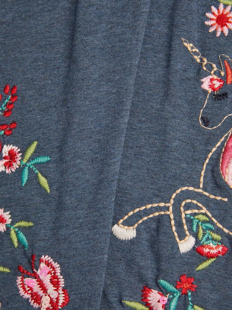 Monsoon Blue Floral Unicorn Embroidered Leggings - Image 4 of 4