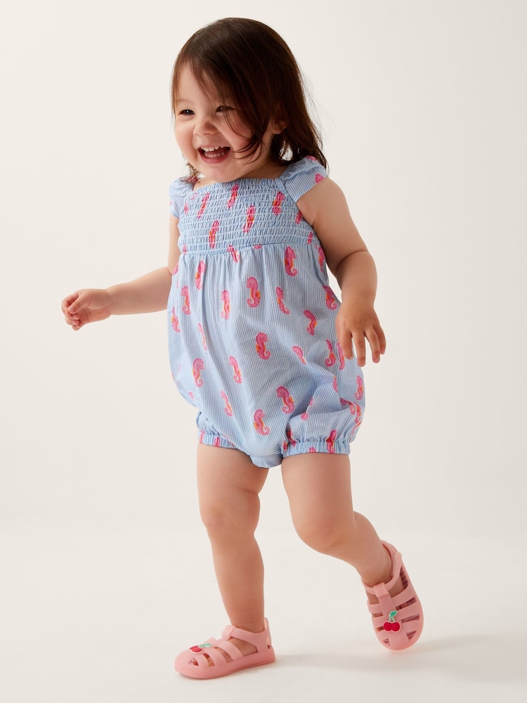 Monsoon Blue Baby Smocked Seahorse Romper - Image 1 of 4