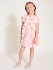 Monsoon Pink Burnout Bow Ruffle Dress - Image 1 of 4