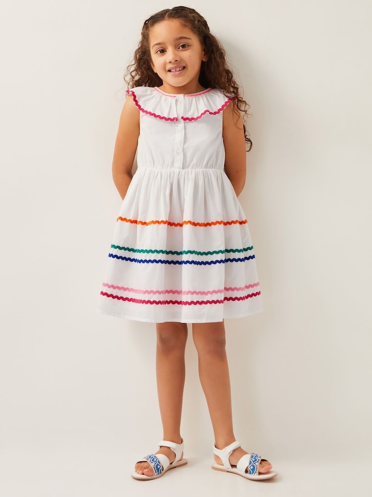 Monsoon White Sleeveless Collared Ric Rac 100% Cotton Dress - Image 1 of 4