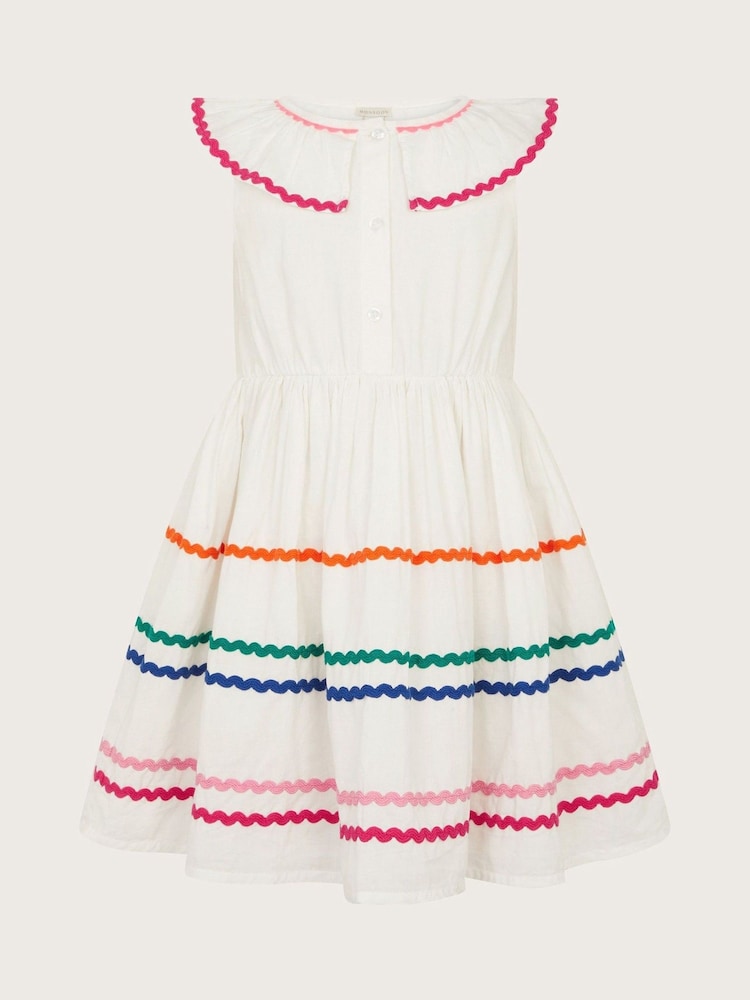 Monsoon White Sleeveless Collared Ric Rac 100% Cotton Dress - Image 3 of 4