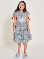 Monsoon Blue Frilly Butterfly Tulle Tiered Dress - Image 2 of 4