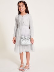 Monsoon Silver Maeve Sparkle Scallop 100% Cotton Cardigan - Image 1 of 4