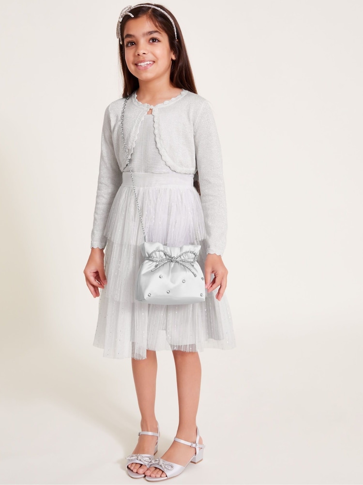Monsoon Silver Maeve Sparkle Scallop 100% Cotton Cardigan - Image 1 of 4