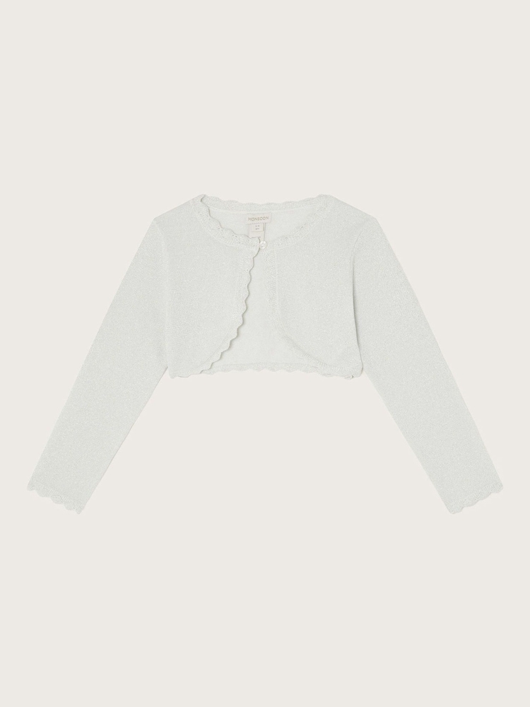 Monsoon Silver Maeve Sparkle Scallop 100% Cotton Cardigan - Image 2 of 4