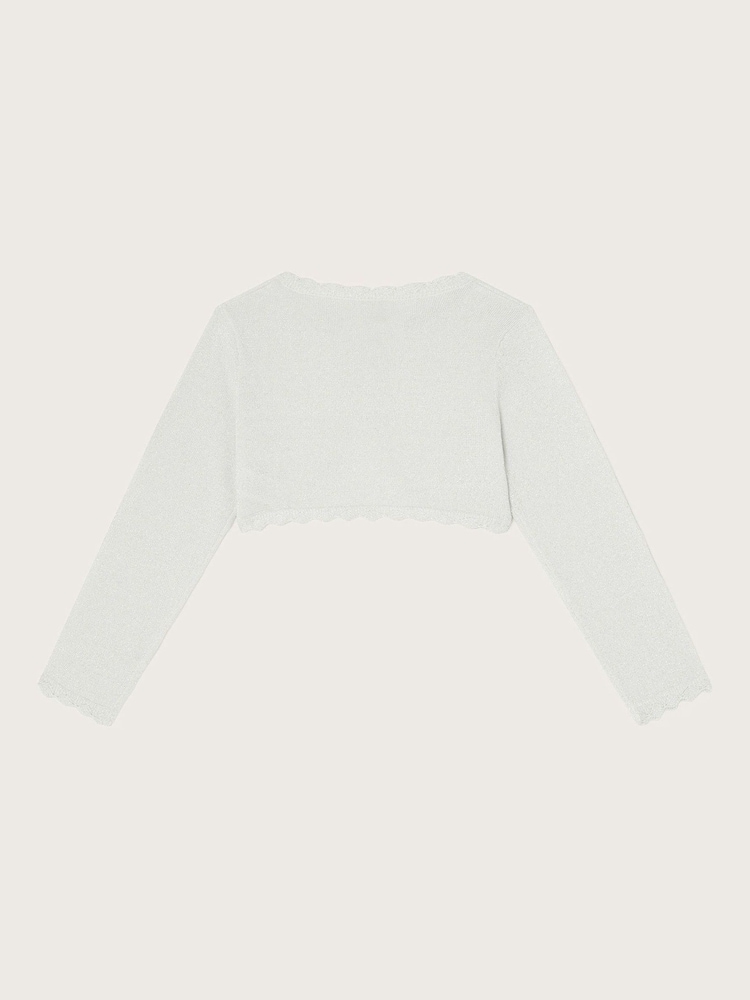 Monsoon Silver Maeve Sparkle Scallop 100% Cotton Cardigan - Image 3 of 4