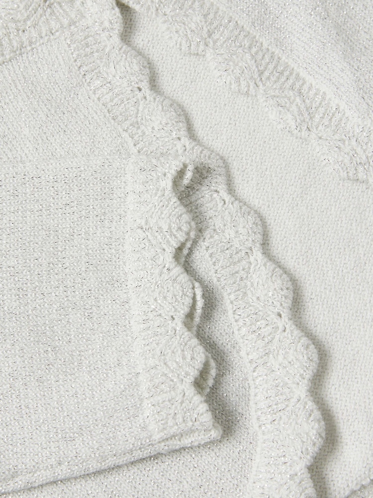 Monsoon Silver Maeve Sparkle Scallop 100% Cotton Cardigan - Image 4 of 4
