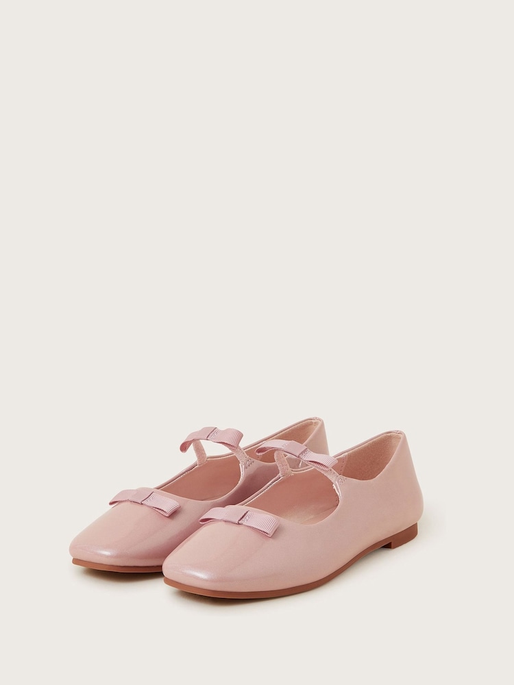 Monsoon Pink Bow Strap Patent Ballet Flats - Image 1 of 3