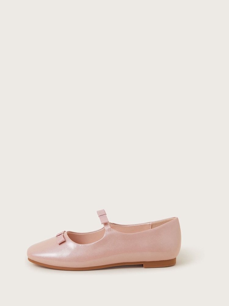 Monsoon Pink Bow Strap Patent Ballet Flats - Image 2 of 3