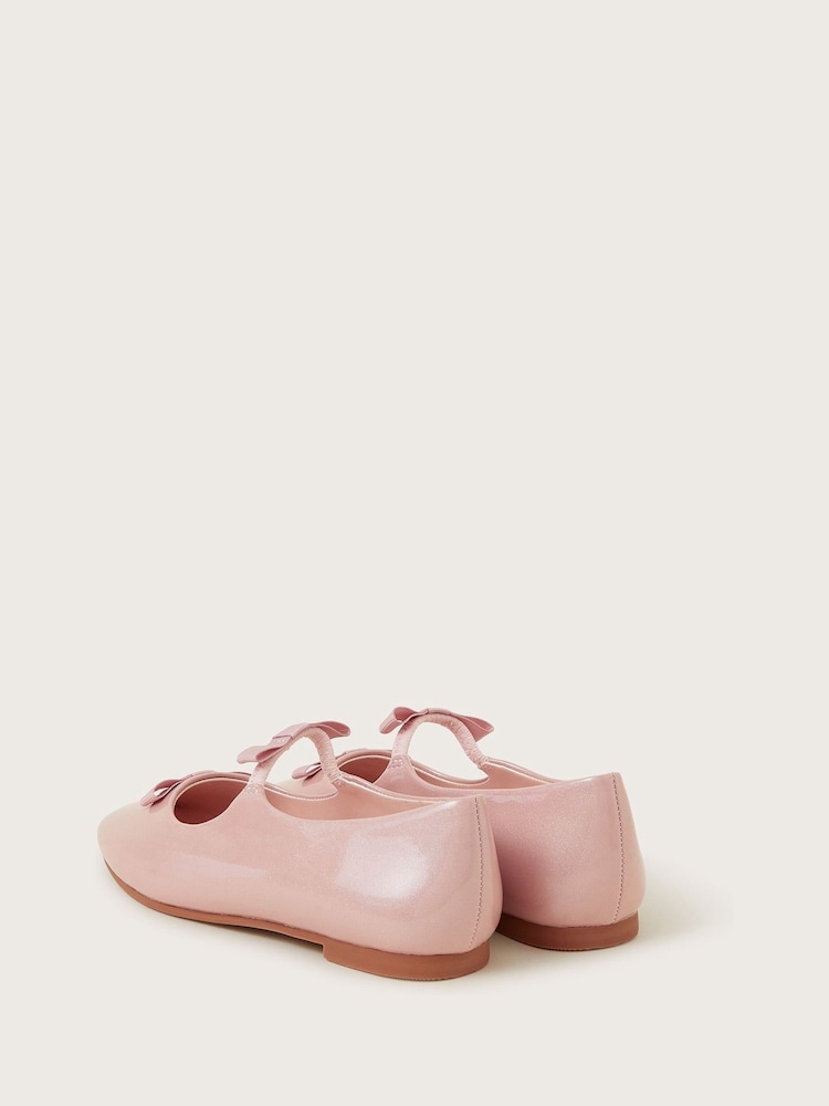 Monsoon Pink Bow Strap Patent Ballet Flats - Image 3 of 3