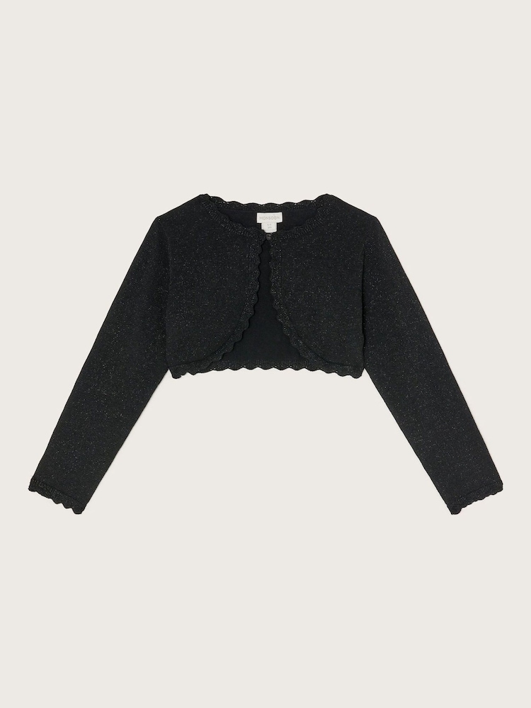 Monsoon Black Maeve Sparkle Scallop 100% Cotton Cardigan - Image 1 of 3