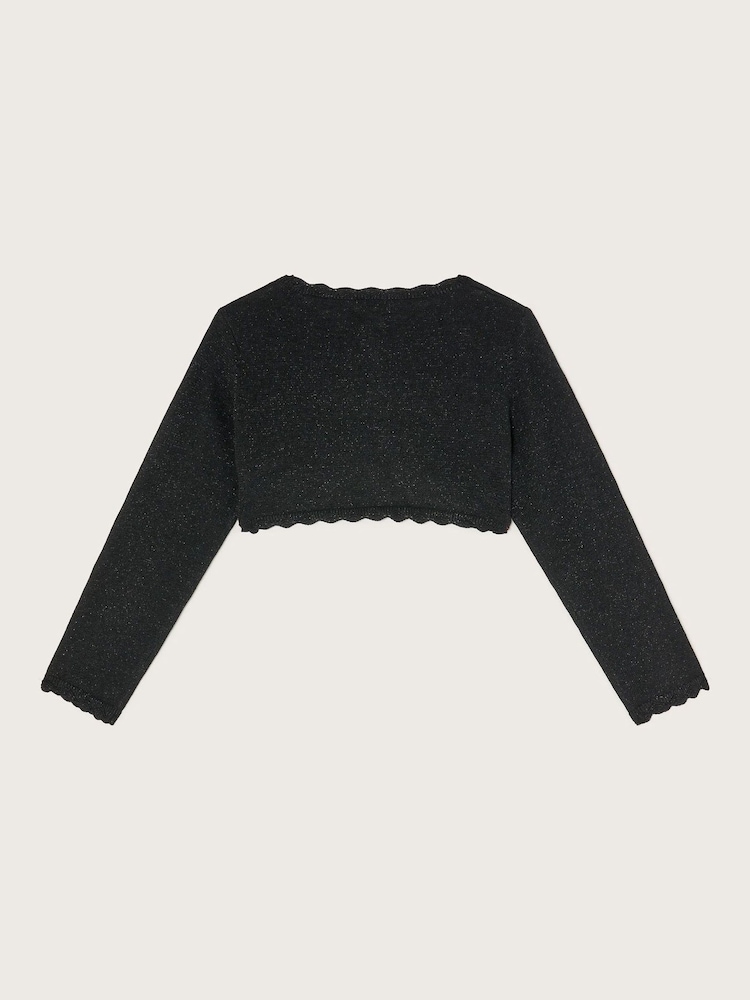 Monsoon Black Maeve Sparkle Scallop 100% Cotton Cardigan - Image 2 of 3