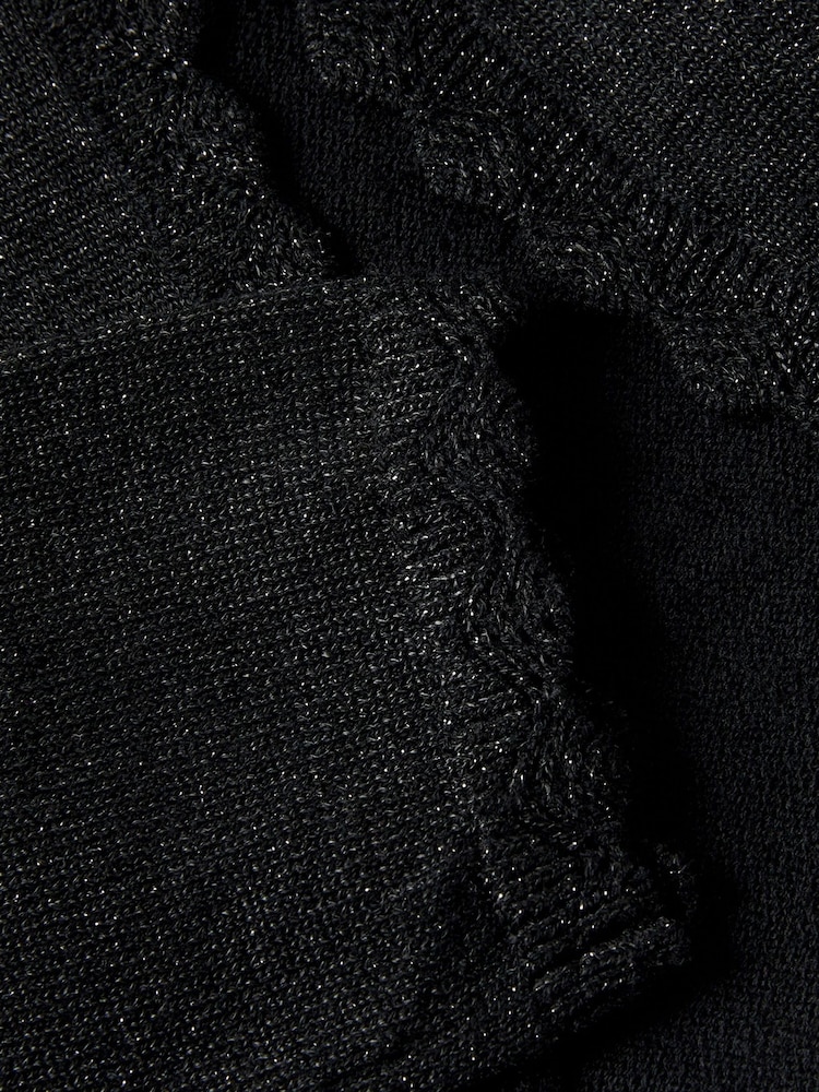 Monsoon Black Maeve Sparkle Scallop 100% Cotton Cardigan - Image 3 of 3