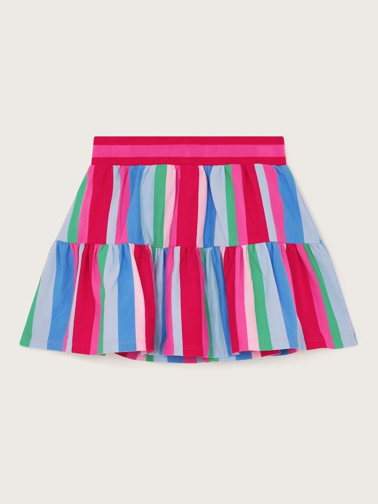 Monsoon Dark Pink Stripe Tiered 100% Cotton Skort - Image 2 of 3