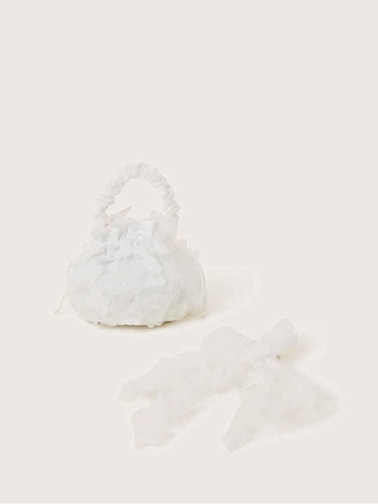 Monsoon White Flower Pouch Bag and Bow Hair Clips Set - Image 1 of 4