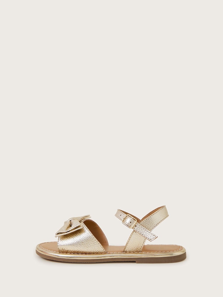 Monsoon Gold Leather Bow Sandals - Image 2 of 3