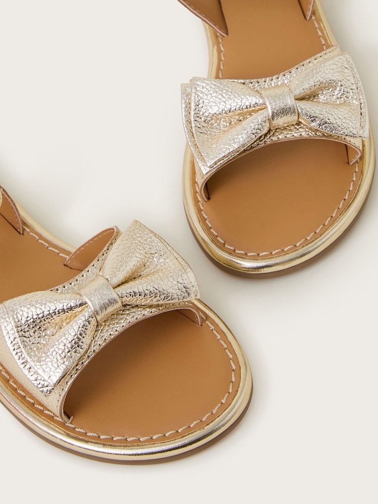 Monsoon Gold Leather Bow Sandals - Image 3 of 3