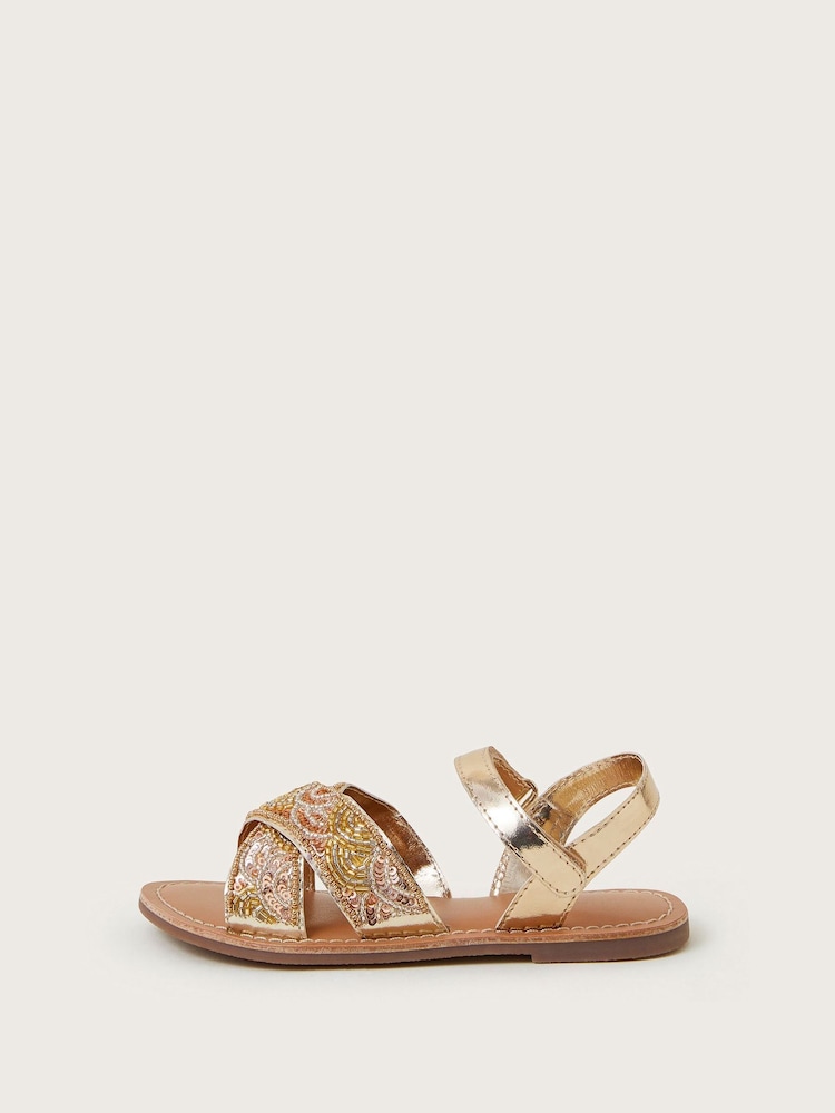 Monsoon Natural Embellished Metallic Sandals - Image 2 of 3