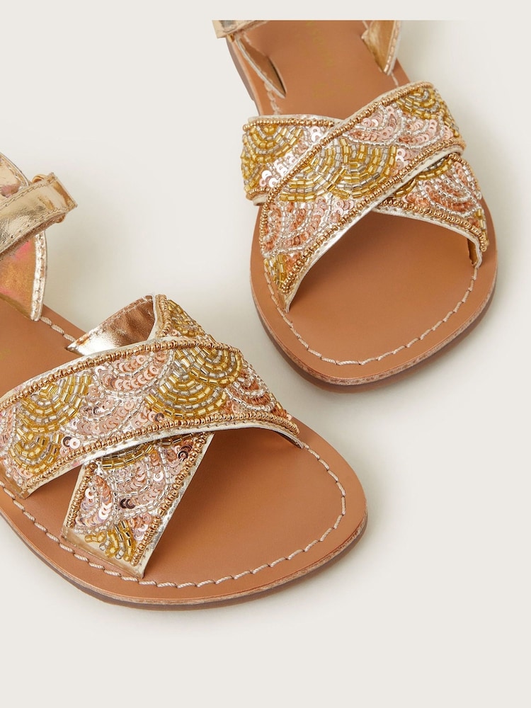 Monsoon Natural Embellished Metallic Sandals - Image 3 of 3