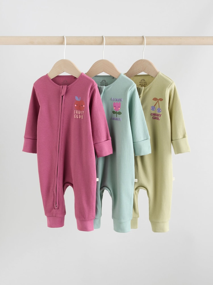 Multi Flower Two Way Zip Baby Sleepsuits 3 Pack (0mths-3yrs) - Image 1 of 20 Multi Flower Two Way Zip Baby Sleepsuits 3 Pack (0mths-3yrs) - Image 1 of 20