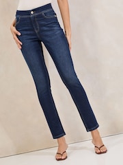 Lipsy Dark Wash Blue Corset Detailing Skinny Leg Jeans - Image 2 of 4
