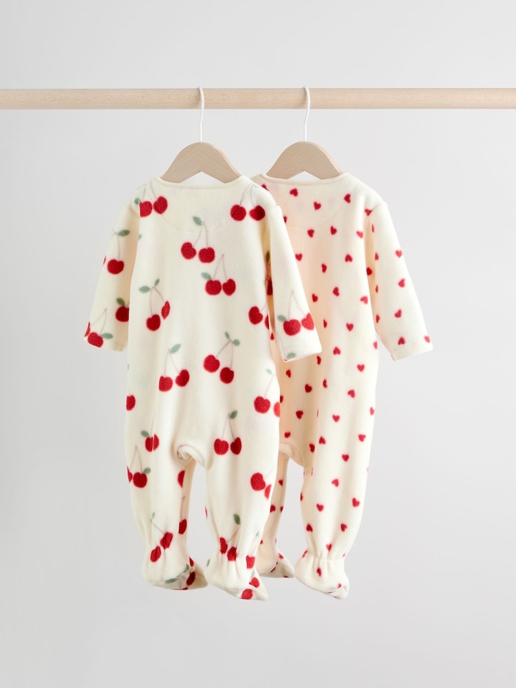 Red 2 Pack Micro Fleece Two Way Zip Baby Sleepsuits - Image 2 of 13